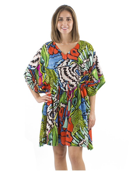 Robe kaftan viscose imprimé Sauvage