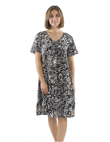 Robe viscose col V manches courtes imprimé Magnolia