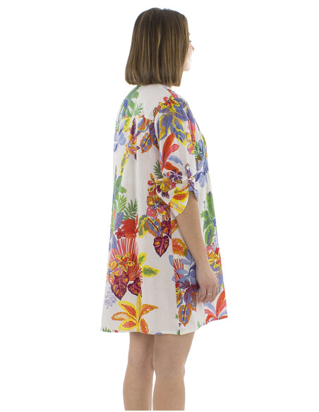 Robe tunique coton manches longues imprimé Hawaian