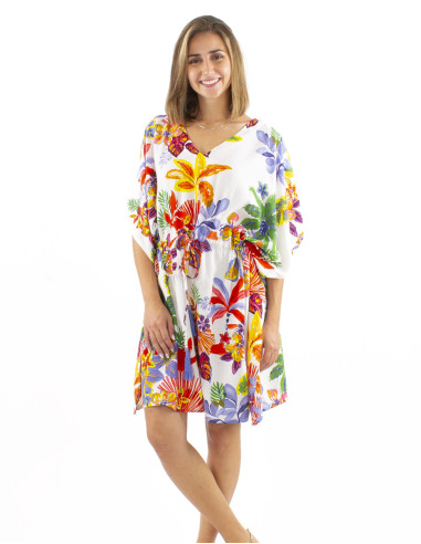 Cotton kaftan dress with Hawaiian print