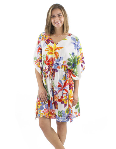Cotton kaftan dress with Hawaiian print