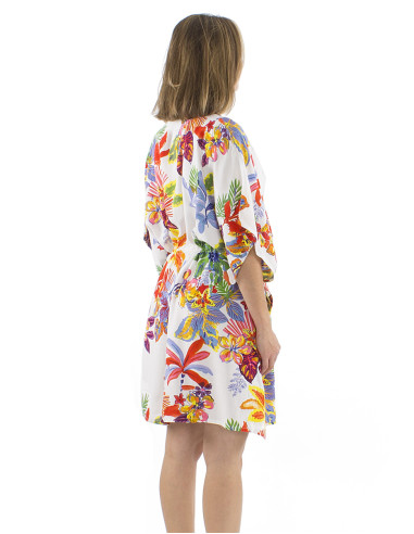 Cotton kaftan dress with Hawaiian print