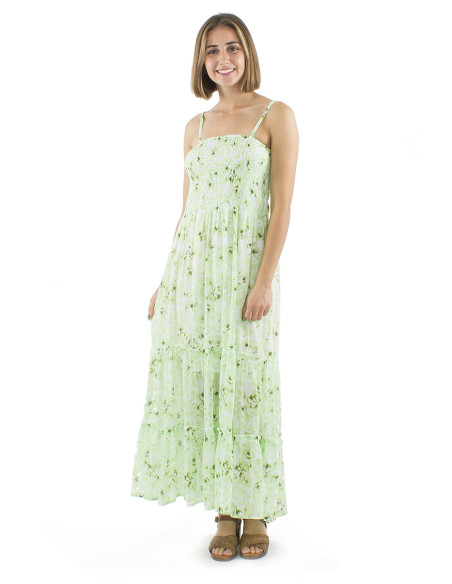 Cotton voile long dress with stripes and Bali print