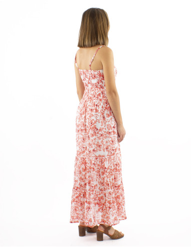 Cotton voile long dress with stripes and Bali print