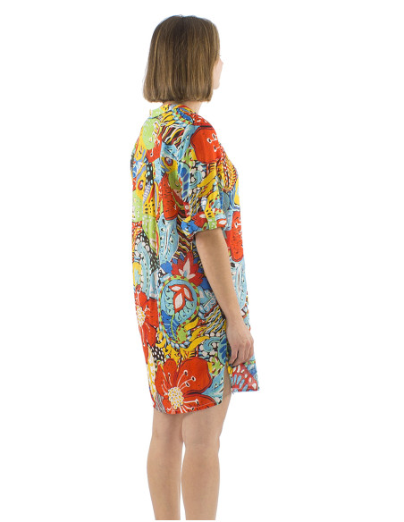 Cotton voile tunic dress with Butterfly print