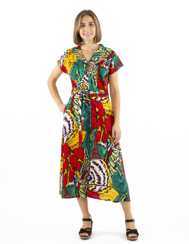 Viscose dress with short sleeves and Sauvage print