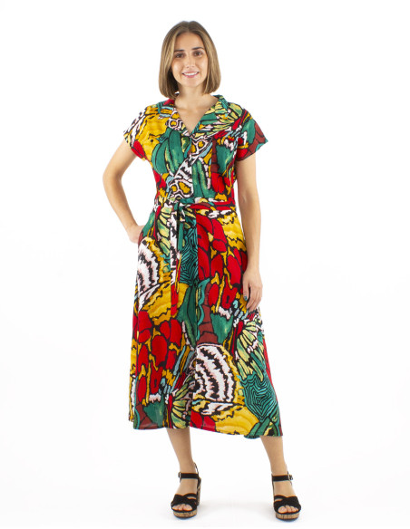 Viscose dress with short sleeves and Sauvage print