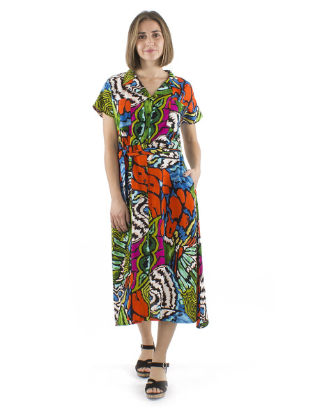 Viscose dress with short sleeves and Sauvage print