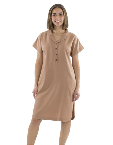 Robe 54% lin 46% viscose col manches courtes