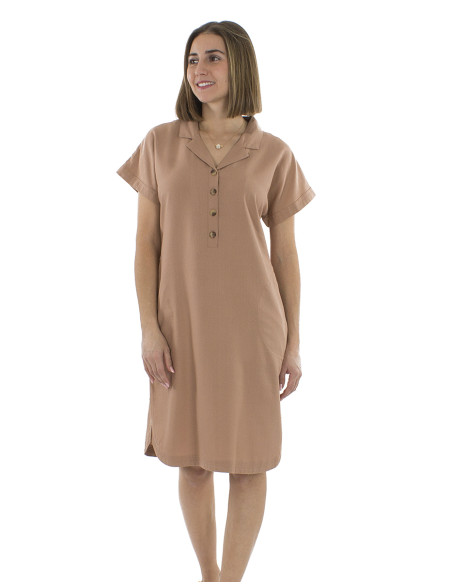Robe 54% lin 46% viscose col manches courtes