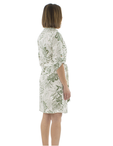 Robe 70% viscose 30% lin boutonnée manches courtes imprimé Nature