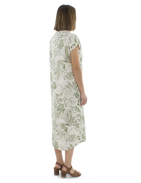 70% viscose 30%linen buttonned dress with 2 pockets and Nature print