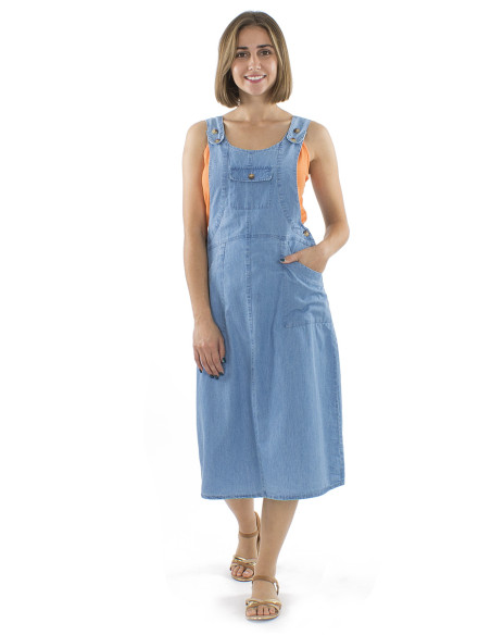 Robe coton denim haut salopette 2 poches