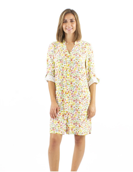 Robe tunique viscose manche 3/4 imprimé Pretty