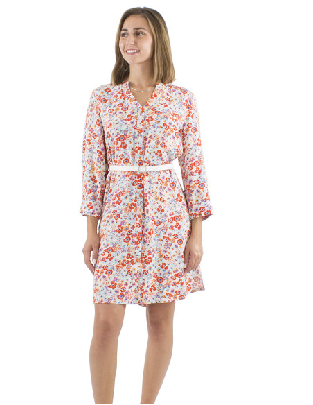 Viscose tunic dress with 3/4 sleeves and Pretty print