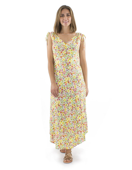 Viscose sleeveless 5 buttons dress with Pretty print