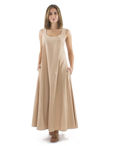 Cotton long plain sw dress with large stripes