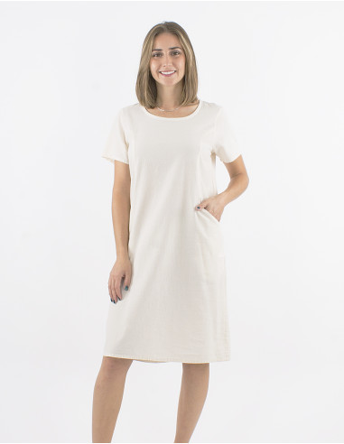 Cotton plain sw dress with short sleeves and pockets