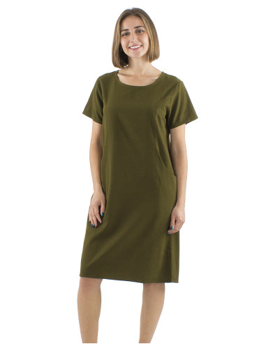 Robe coton uni manches courtes poches sw
