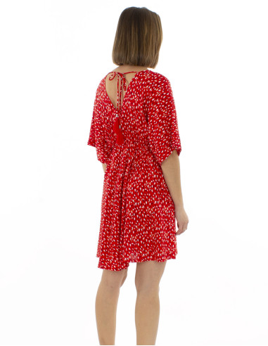 Viscose short elastic belt dress with short sleeves and Feline print