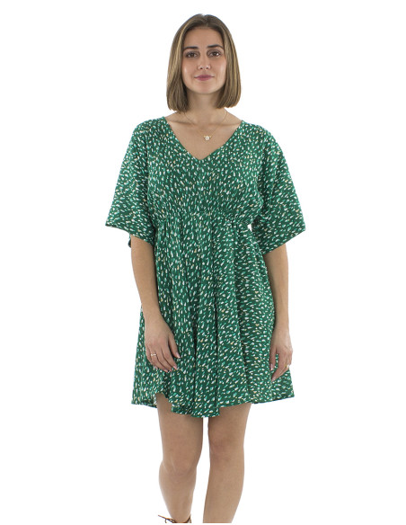 Viscose short elastic belt dress with short sleeves and Feline print