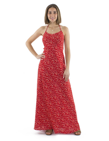 Viscose long backless dress with Feline print