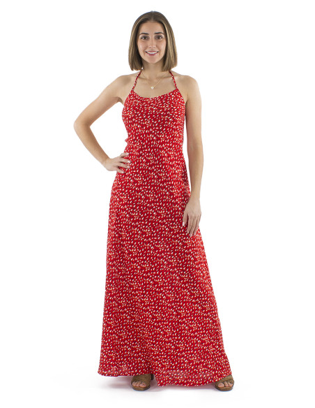 Viscose long backless dress with Feline print