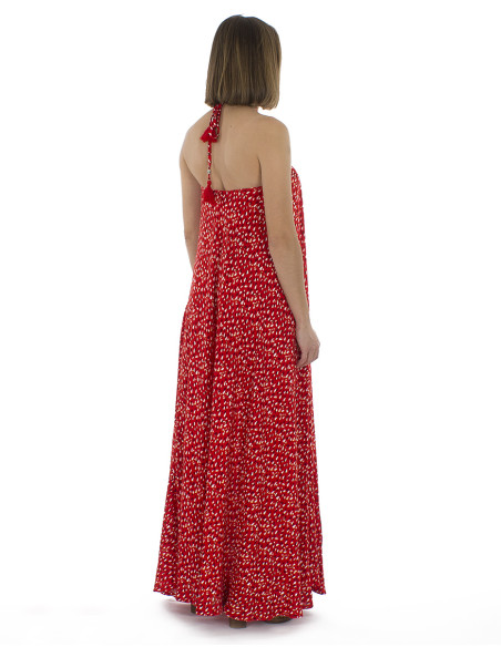 Viscose long backless dress with Feline print