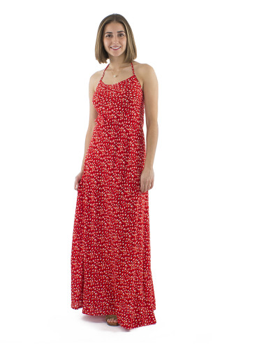 Robe viscose longue dos nu imprimé Féline
