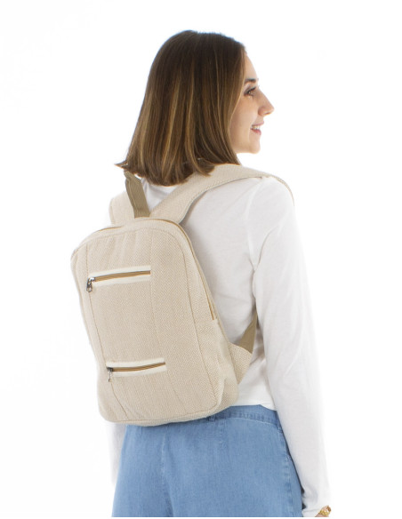 Cotton 3 zips backpack with lining