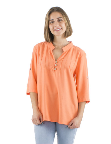 54% linen 46% viscose tunic with short sleeves