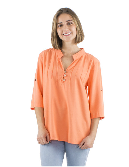 54% linen 46% viscose tunic with short sleeves