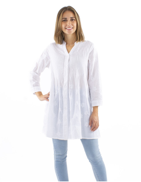Cotton embroidered tunic with ling sleeves