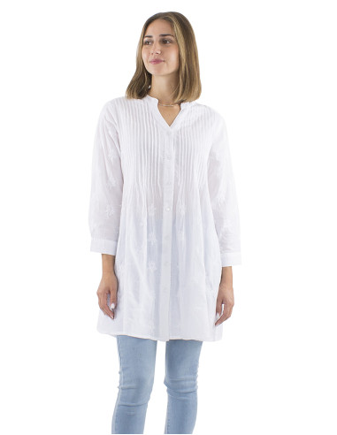 Cotton embroidered tunic with ling sleeves
