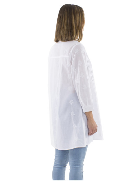 Cotton embroidered tunic with ling sleeves