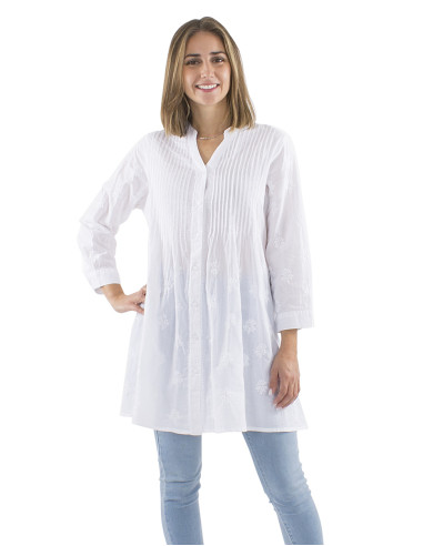Cotton embroidered tunic with ling sleeves