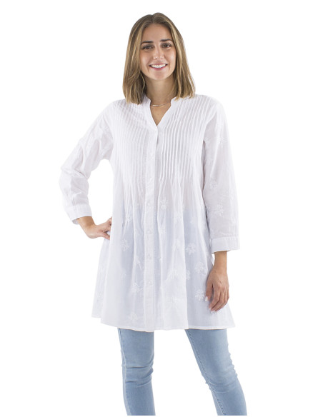 Cotton embroidered tunic with ling sleeves