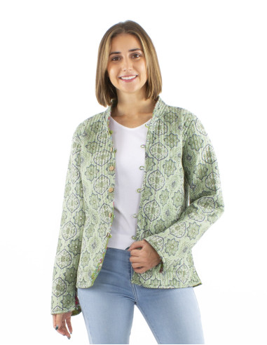 Reversible padded cotton jacket round buttons