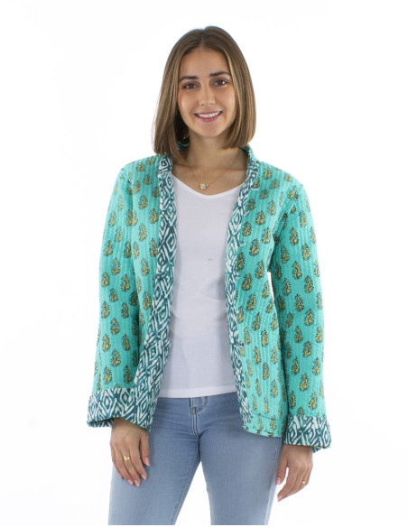Reversible cotton jacket with 2 prints and long sleeves