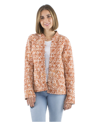 Reversible cotton jacket with 2 prints and long sleeves
