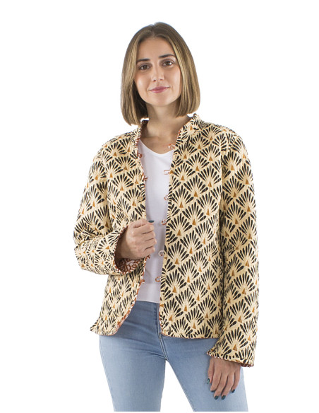 Reversible cotton jacket with 2 prints and long sleeves