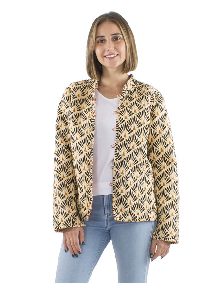 Reversible cotton jacket with 2 prints and long sleeves