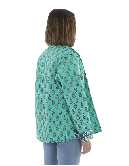 Reversible cotton jacket with 2 prints and long sleeves
