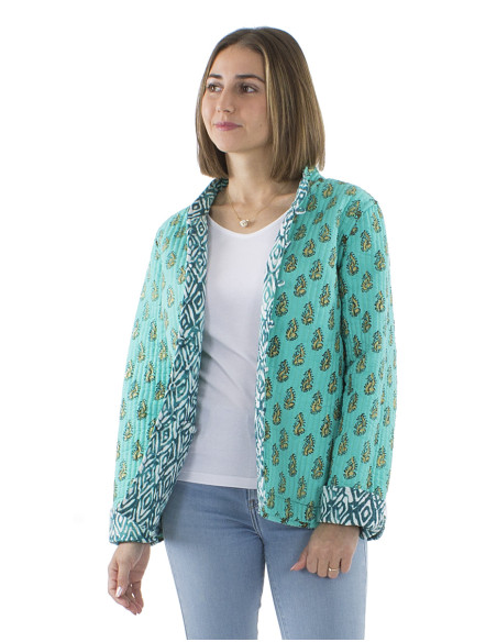 Reversible cotton jacket with 2 prints and long sleeves