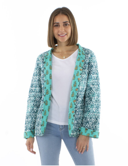 Reversible cotton jacket with 2 prints and long sleeves