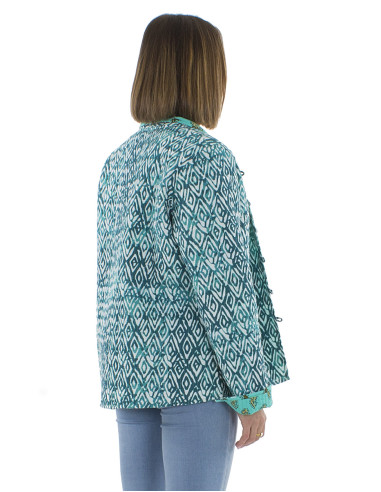 Reversible cotton jacket with 2 prints and long sleeves