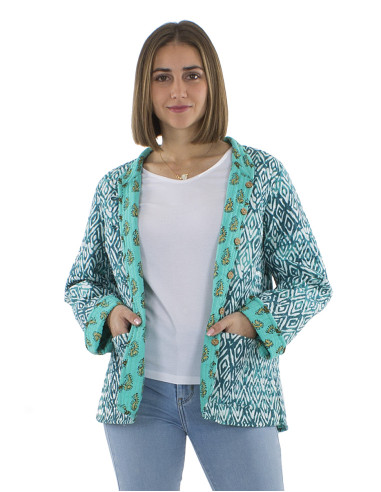 Reversible cotton jacket with 2 prints and long sleeves