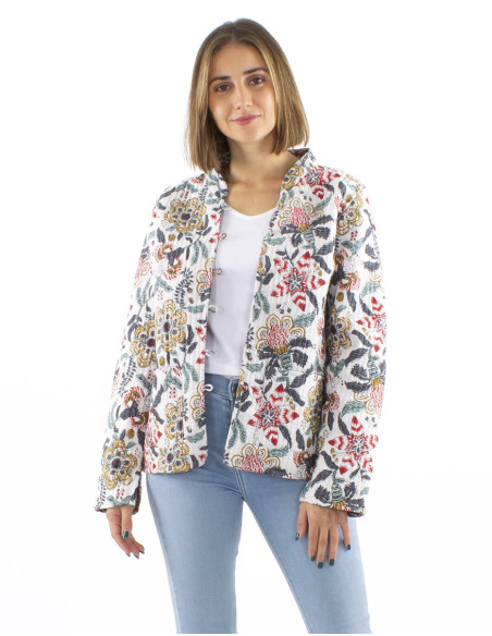 Reversible cotton jacket with 2 prints and long sleeves