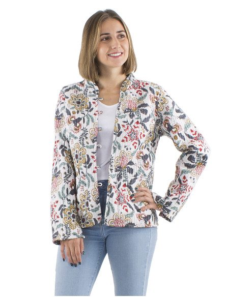 Reversible cotton jacket with 2 prints and long sleeves