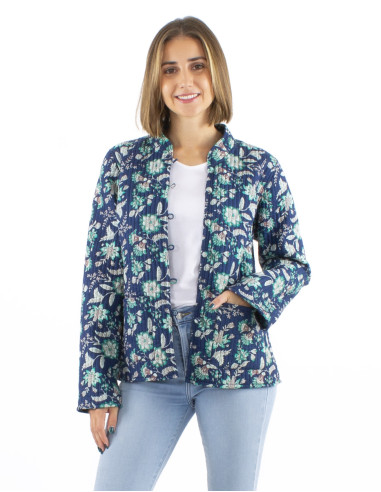 Reversible cotton jacket with 2 prints and long sleeves